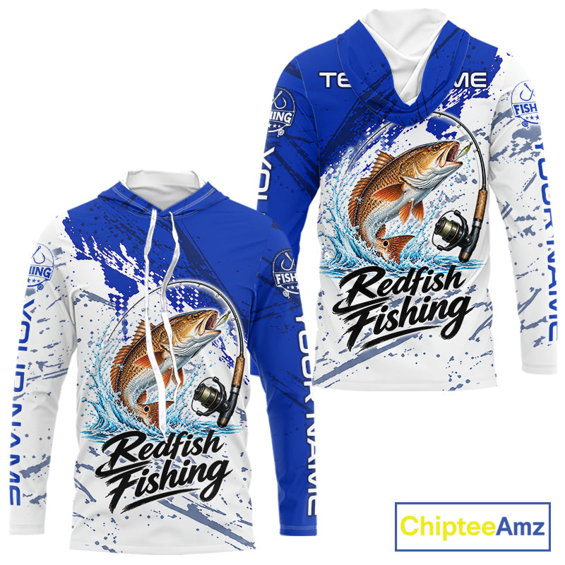 Personalized Redfish Drum Fishing Jerseys, Redfish Fishing Long Sleeve Hooded Tournament Shirts