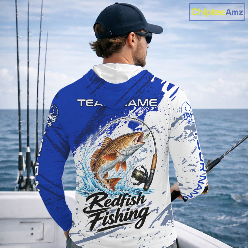 Personalized Redfish Drum Fishing Jerseys, Redfish Fishing Long Sleeve Hooded Tournament Shirts