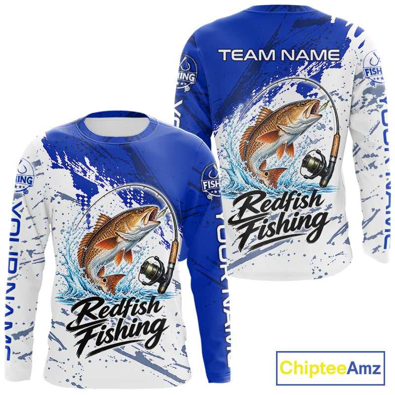 Personalized Redfish Drum Fishing Jerseys, Redfish Fishing Long Sleeve Tournament Shirts
