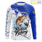 Personalized Redfish Drum Fishing Jerseys, Redfish Fishing Long Sleeve Tournament Shirts