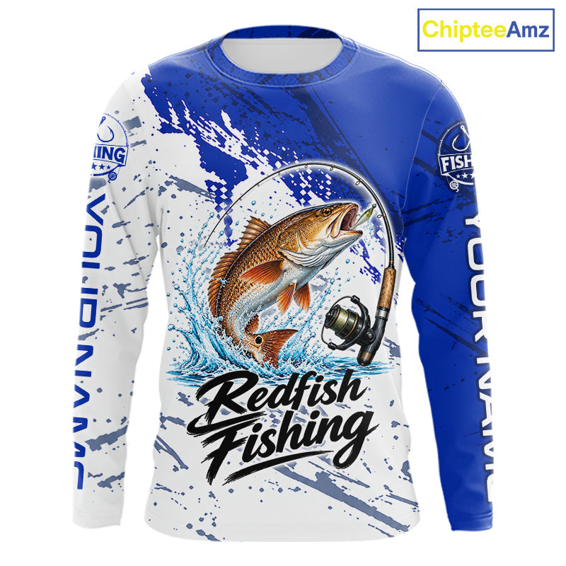 Personalized Redfish Drum Fishing Jerseys, Redfish Fishing Long Sleeve Tournament Shirts