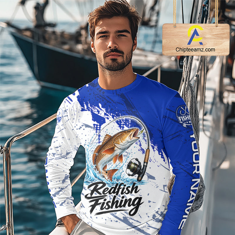 Personalized Redfish Drum Fishing Jerseys, Redfish Fishing Long Sleeve Tournament Shirts
