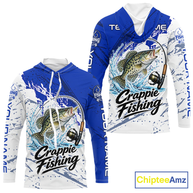 Personalized Crappie Fishing Jerseys, Crappie Fishing Long Sleeve Hooded Tournament Shirts
