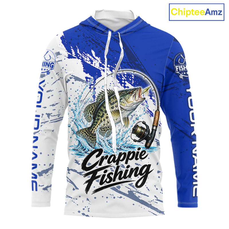 Personalized Crappie Fishing Jerseys, Crappie Fishing Long Sleeve Hooded Tournament Shirts