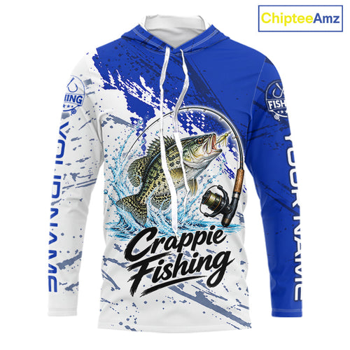 Personalized Crappie Fishing Jerseys, Crappie Fishing Long Sleeve Hooded Tournament Shirts