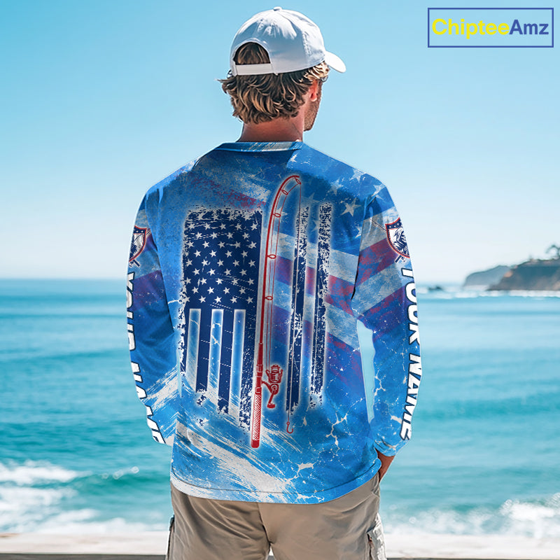 American Flag Marlin Fishing Personalized Patriotic UV Protection Fishing Shirts