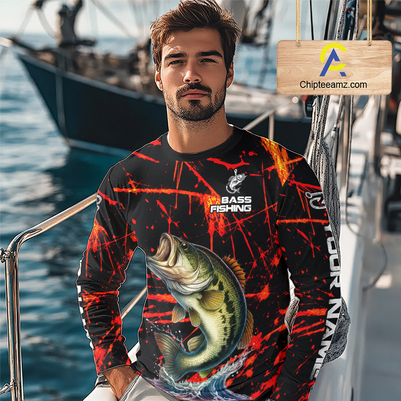 Personalized Largemouth Bass Fishing Jerseys, Bass Camo Long Sleeve Fishing Shirts