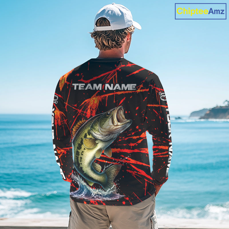 Personalized Largemouth Bass Fishing Jerseys, Bass Camo Long Sleeve Fishing Shirts