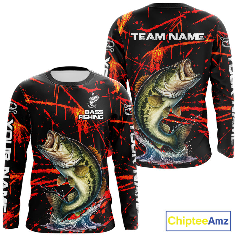 Personalized Largemouth Bass Fishing Jerseys, Bass Camo Long Sleeve Hooded Fishing Shirts