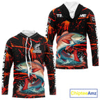 Custom Redfish Fishing Jersey, Personalized Redfish Long Sleeve Hooded Performance Fishing Shirt