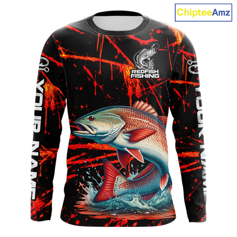 Custom Redfish Fishing Jersey, Personalized Redfish Long Sleeve Performance Fishing Shirt