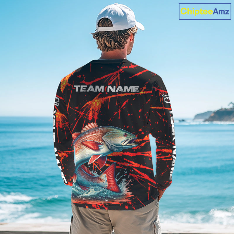 Custom Redfish Fishing Jersey, Personalized Redfish Long Sleeve Performance Fishing Shirt