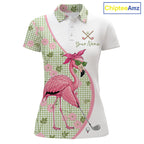 Funny Pink Flamingo Plaid Pattern Golf Polo Shirts, Personalized Golf Gifts