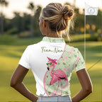 Funny Pink Flamingo Plaid Pattern Golf Polo Shirts, Personalized Golf Gifts