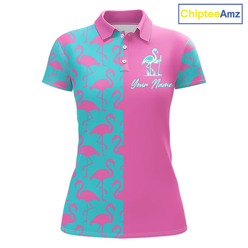 Golf Polo Shirt Pink And Blue Flamingos Pattern Custom Team Flamingo Golf Shirts