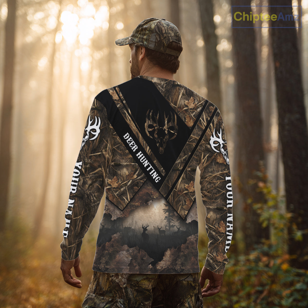Deer Hunting Shirt Custom Name 3D All Over Print with Deer Skull & Brown Camo For Deer Hunters