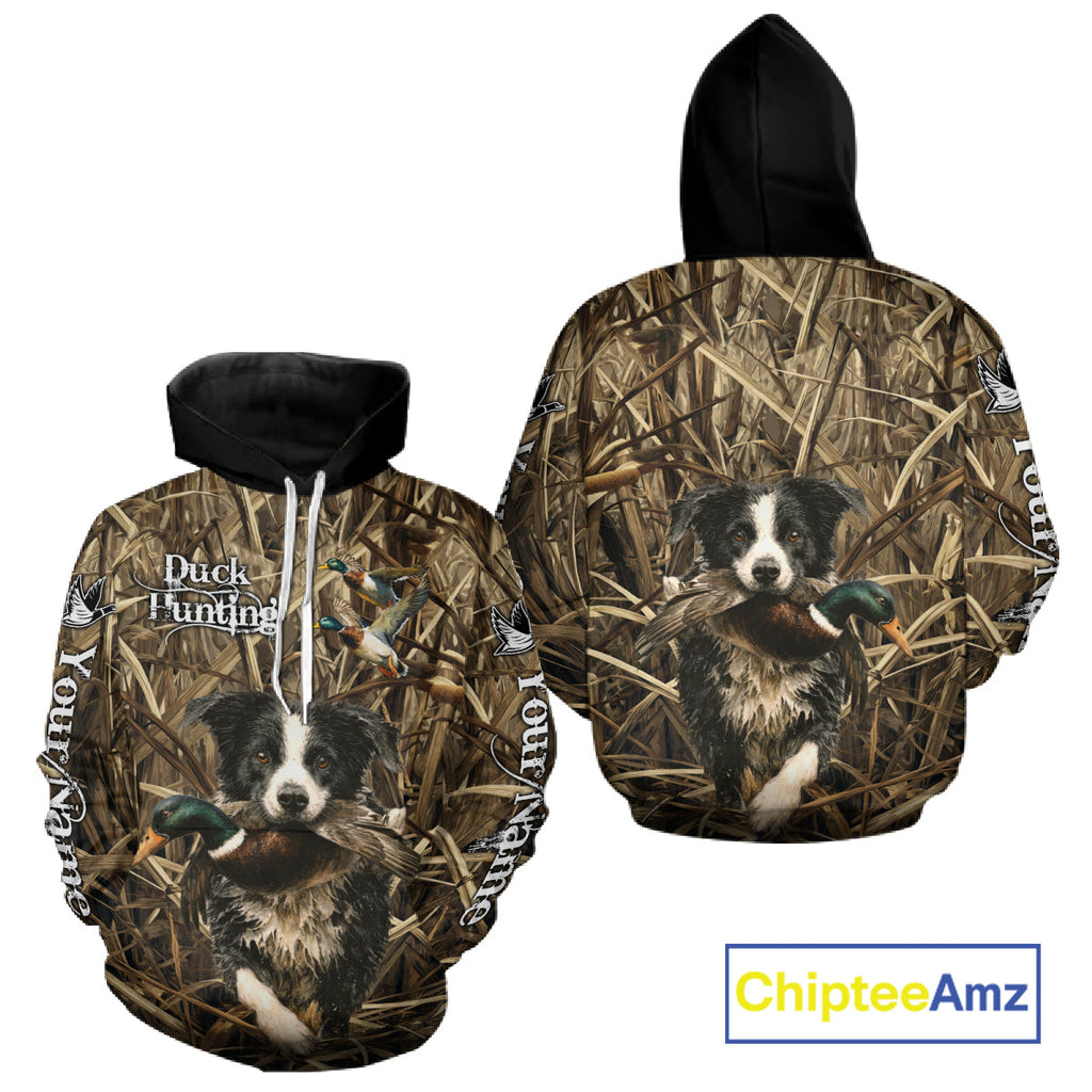 Custom Border Collies Duck Hunting Camo 3D Printed Shirts, Duck Hunting Apparel, Hunting Gifts