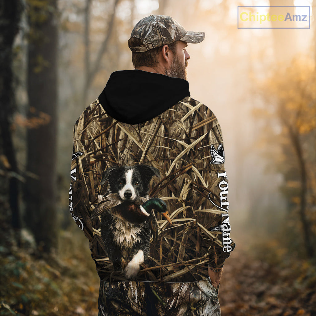 Custom Border Collies Duck Hunting Camo 3D Printed Shirts, Duck Hunting Apparel, Hunting Gifts