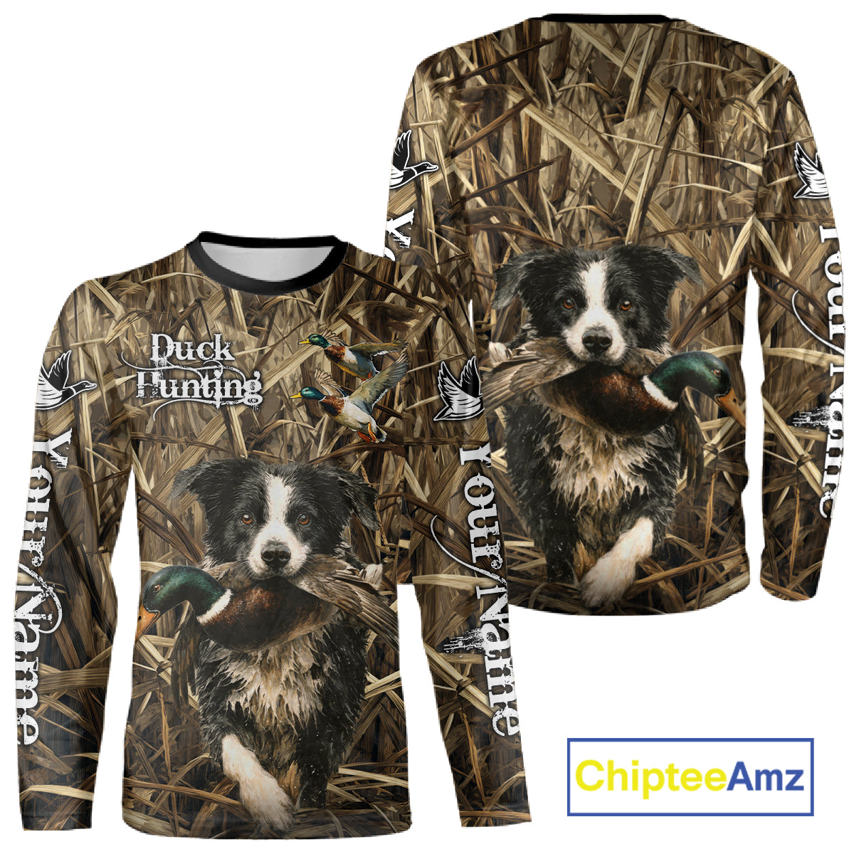 Custom Border Collies Duck Hunting Camo 3D Printed Shirts, Duck Hunting Apparel, Hunting Gifts
