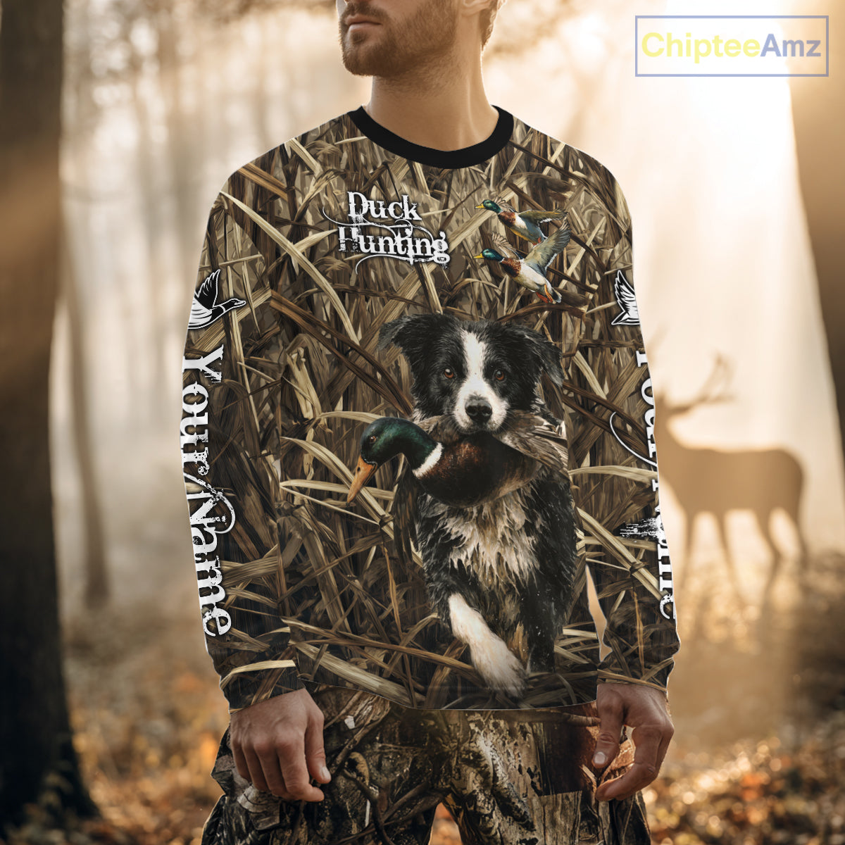 Custom Border Collies Duck Hunting Camo 3D Printed Shirts, Duck Hunting Apparel, Hunting Gifts
