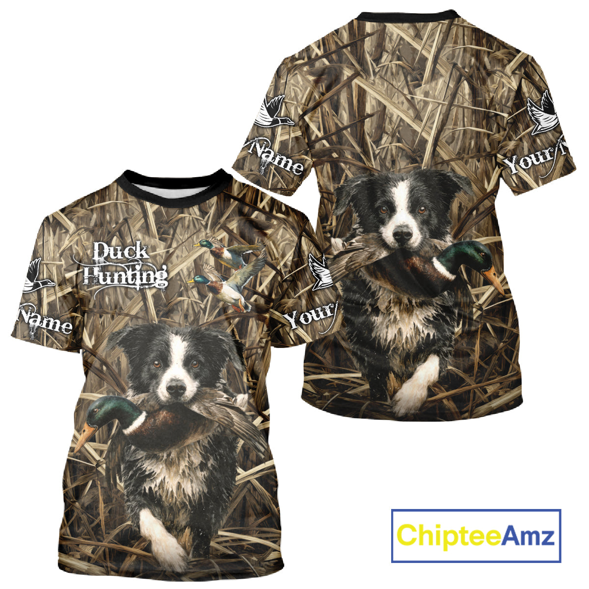 Custom Border Collies Duck Hunting Camo 3D Printed Shirts, Duck Hunting Apparel, Hunting Gifts