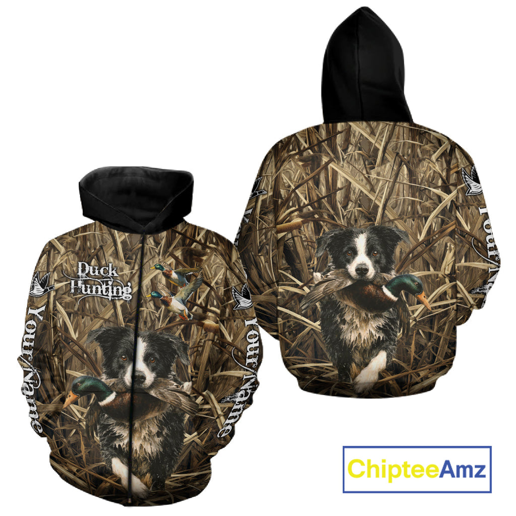 Custom Border Collies Duck Hunting Camo 3D Printed Shirts, Duck Hunting Apparel, Hunting Gifts