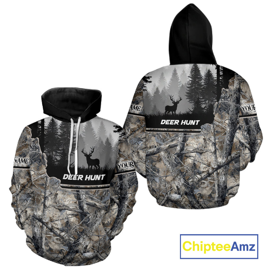 Whitetail Deer Hunting Winter Camouflage 3D Custom Name Shirts, Custom Deer Hunting Winter