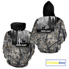 Whitetail Deer Hunting Winter Camouflage 3D Custom Name Shirts, Custom Deer Hunting Winter