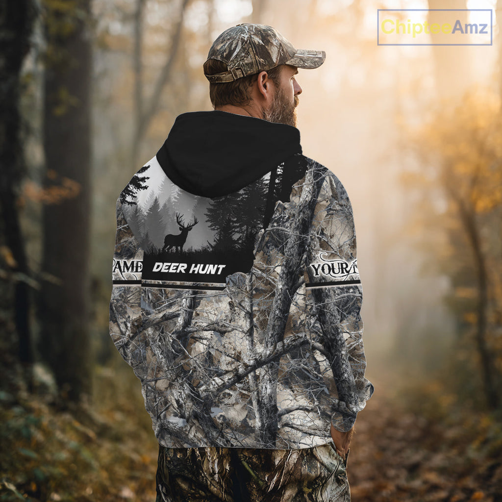 Whitetail Deer Hunting Winter Camouflage 3D Custom Name Shirts, Custom Deer Hunting Winter