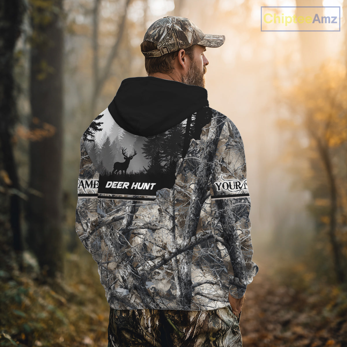 Whitetail Deer Hunting Winter Camouflage 3D Custom Name Shirts, Custom Deer Hunting Winter