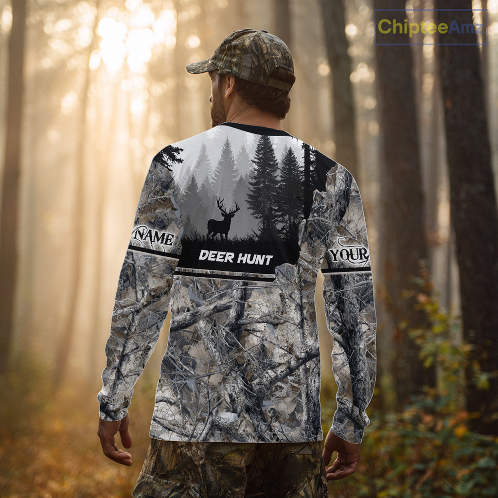 Whitetail Deer Hunting Winter Camouflage 3D Custom Name Shirts, Custom Deer Hunting Winter