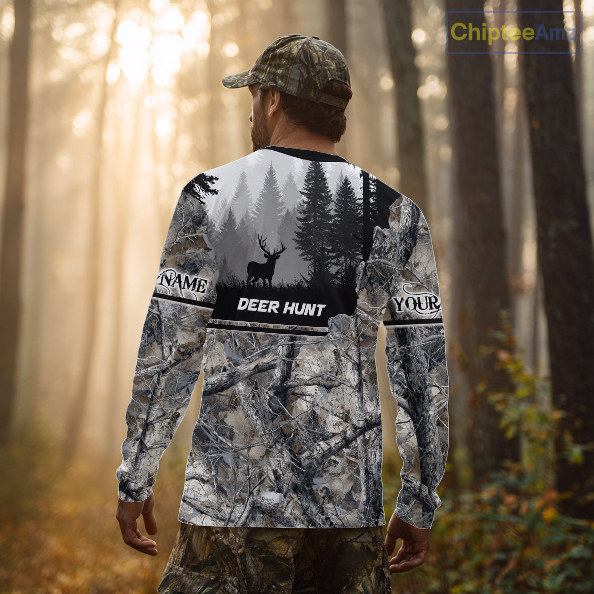 Whitetail Deer Hunting Winter Camouflage 3D Custom Name Shirts, Custom Deer Hunting Winter