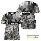 Whitetail Deer Hunting Winter Camouflage 3D Custom Name Shirts, Custom Deer Hunting Winter