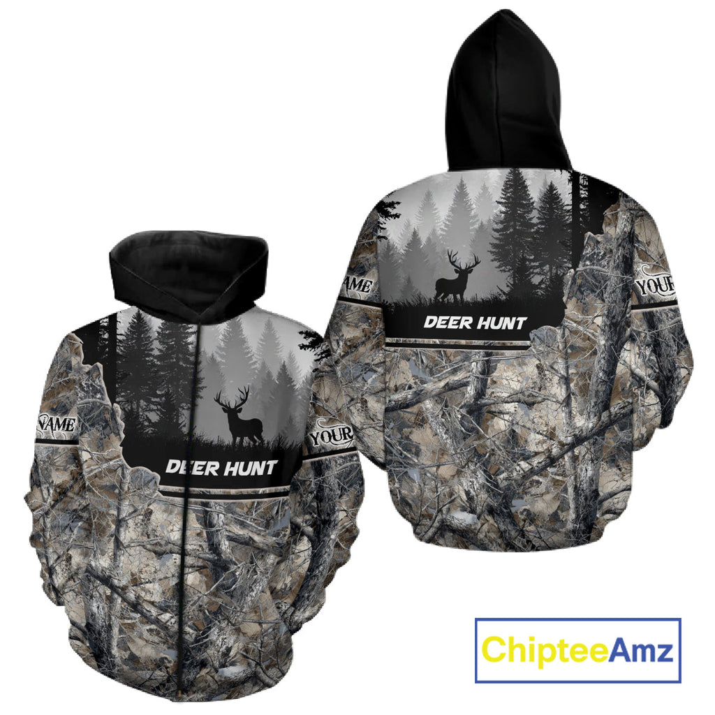 Whitetail Deer Hunting Winter Camouflage 3D Custom Name Shirts, Custom Deer Hunting Winter