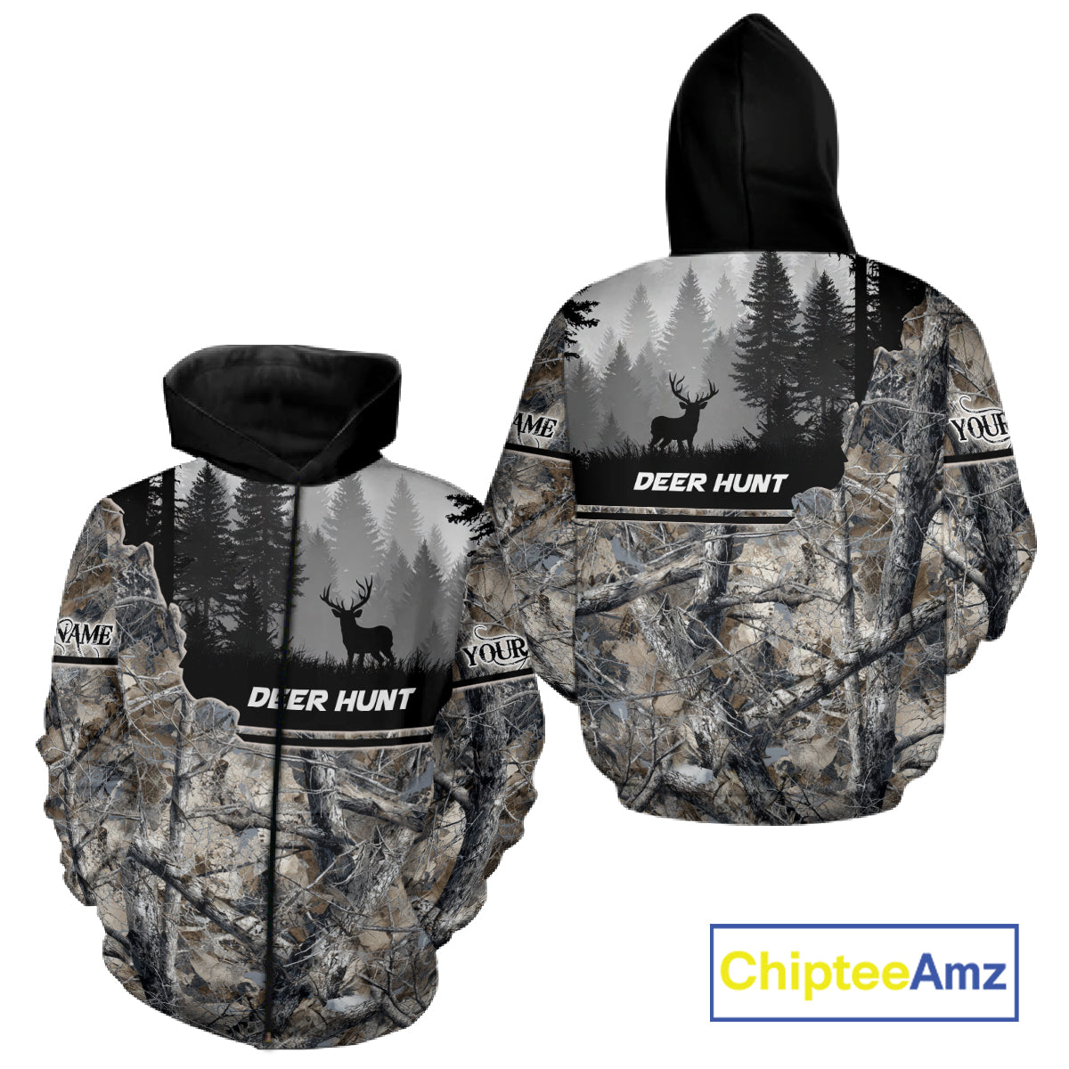 Whitetail Deer Hunting Winter Camouflage 3D Custom Name Shirts, Custom Deer Hunting Winter