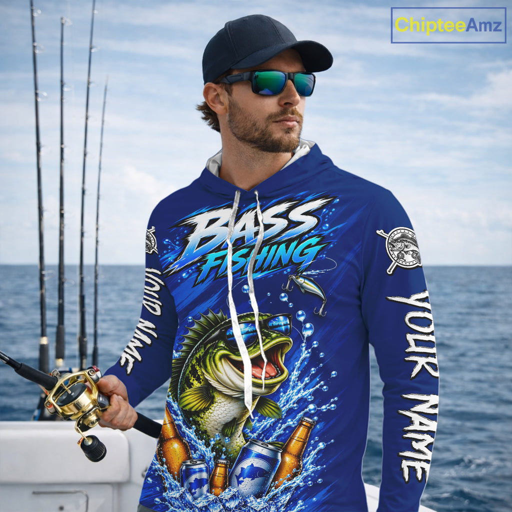 Custom Bass Fishing Shirts, Funny Bass Fishing Beer Shirts Long Sleeve Hooded For Team