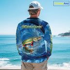 Blue Camo Northern Pike Fishing Custom Performance Long Sleeve Fishing Shirts Pike Fishing Team Shirts