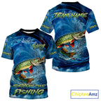 Blue Camo Northern Pike Fishing Custom Performance Fishing T-Shirts Pike Fishing Team Shirts