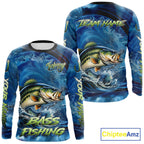 Blue Camo Bass Fishing Custom Performance Long Sleeve Fishing Shirts Bass Fishing Team Shirts