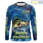 Blue Camo Bass Fishing Custom Performance Long Sleeve Fishing Shirts Bass Fishing Team Shirts