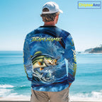 Blue Camo Bass Fishing Custom Performance Long Sleeve Fishing Shirts Bass Fishing Team Shirts
