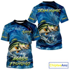 Blue Camo Bass Fishing Custom Performance Fishing T-Shirts Bass Fishing Team Shirts