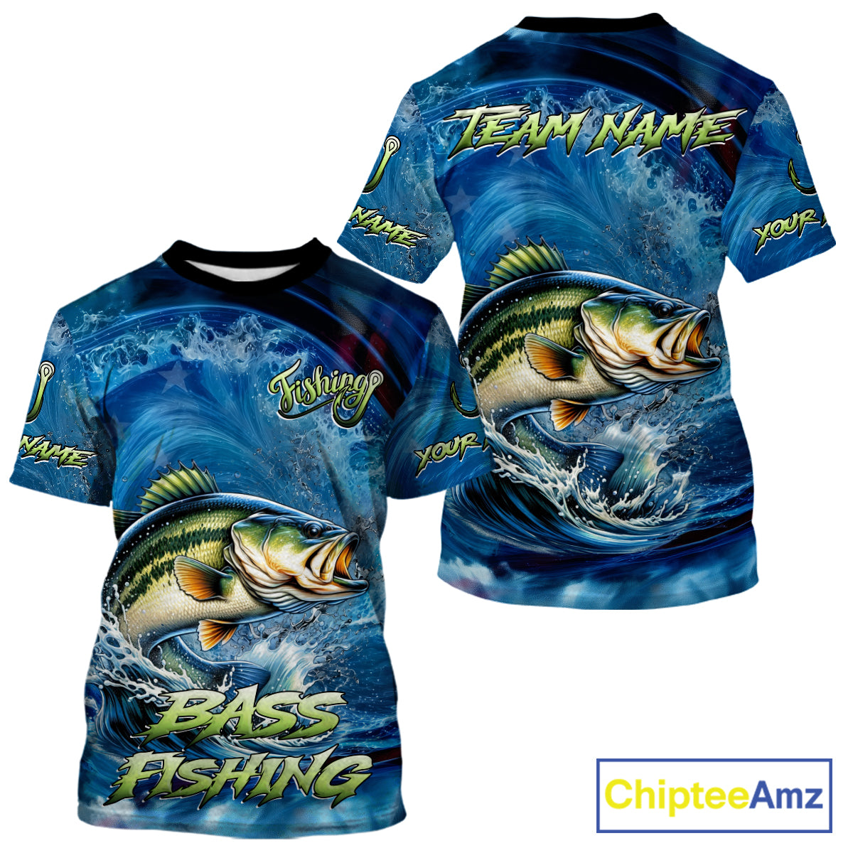 Blue Camo Bass Fishing Custom Performance Fishing T-Shirts Bass Fishing Team Shirts