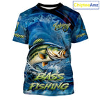 Blue Camo Bass Fishing Custom Performance Fishing T-Shirts Bass Fishing Team Shirts