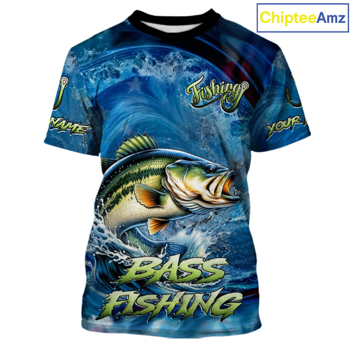 Blue Camo Bass Fishing Custom Performance Fishing T-Shirts Bass Fishing Team Shirts