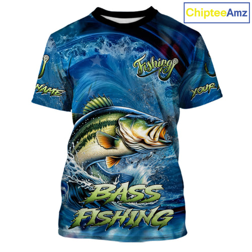 Blue Camo Bass Fishing Custom Performance Fishing T-Shirts Bass Fishing Team Shirts