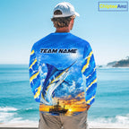 Blue Marlin Fish Scales Custom Saltwater Fishing Shirts, Marlin Long Sleeve Fishing Jerseys For Team