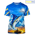 Blue Marlin Fish Scales Custom Saltwater Fishing T-Shirts, Marlin Fishing Jerseys For Team