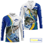 Crappie Fishing Blue Camo Custom Name Long Sleeves Hooded Fishing Shirts, Crappie Fishing Jersey