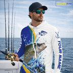 Crappie Fishing Blue Camo Custom Name Long Sleeves Hooded Fishing Shirts, Crappie Fishing Jersey